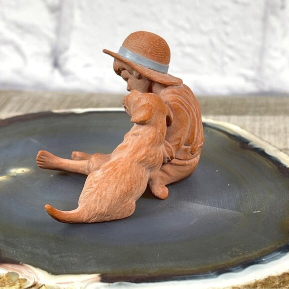 John Imhoff USA Terracotta Homestead Life Boy & Dog Figurine Signed Pottery VTG - Picture 2 of 12
